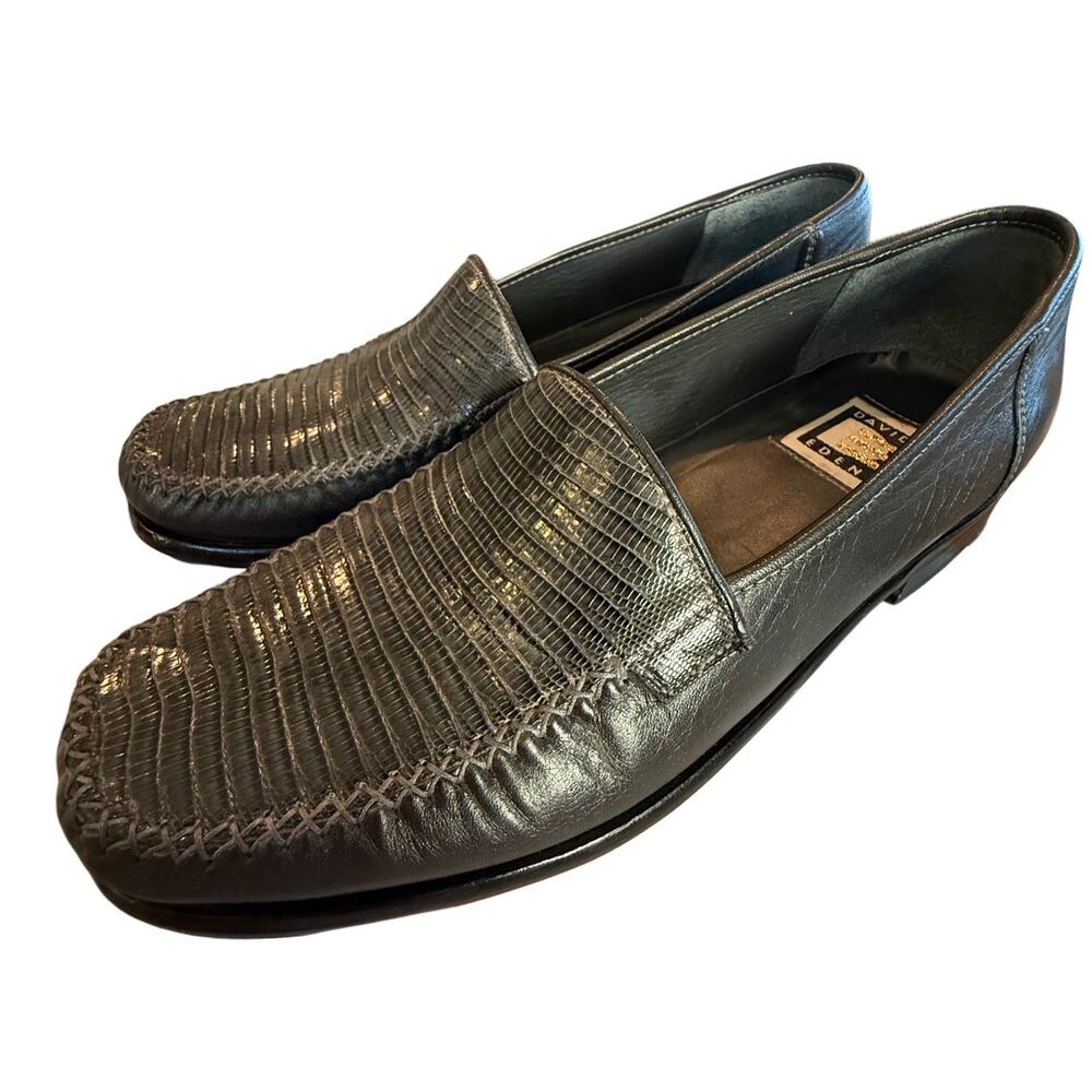 David Eden‎ Handmade Exotic Lizard Leather Loafers DRK Gray Euro Dress Shoes 8-9